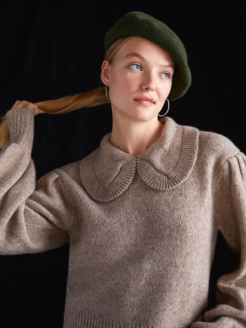 Anthropologie ASTR the Label Wool Blend Collared Puff Sleeve Sweater in Taupe S